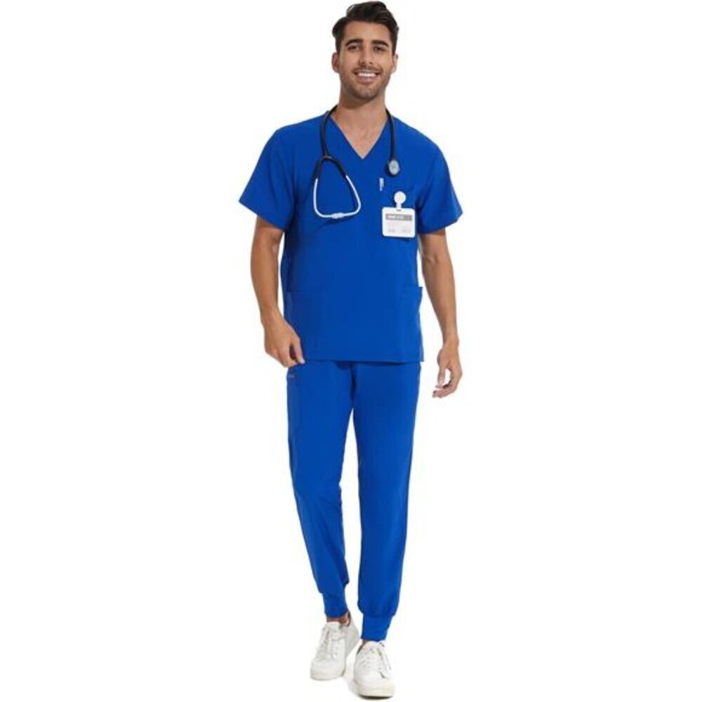 Stretch Scrub Set for Men — V-Neck Top & Joggers 8 Pockets